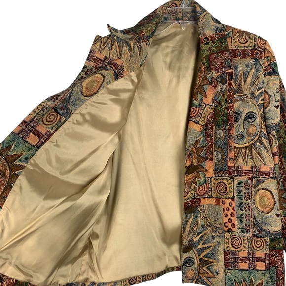 Vintage 90s Sun and Moon Celestial Tapestry Lined 3-Button Blazer - Picture 7 of 11